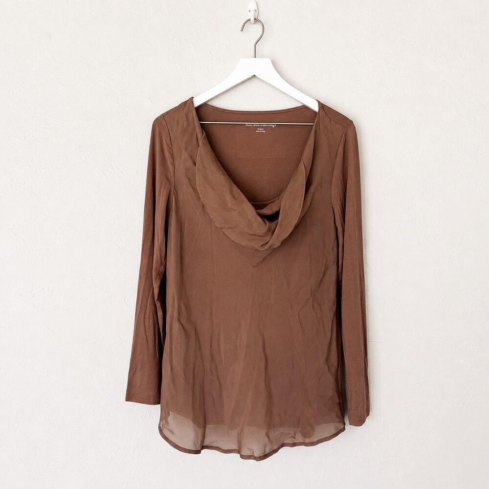 Soft Surroundings Taupe Brown Silk Overlay Cowl Neck Tunic Top Medium